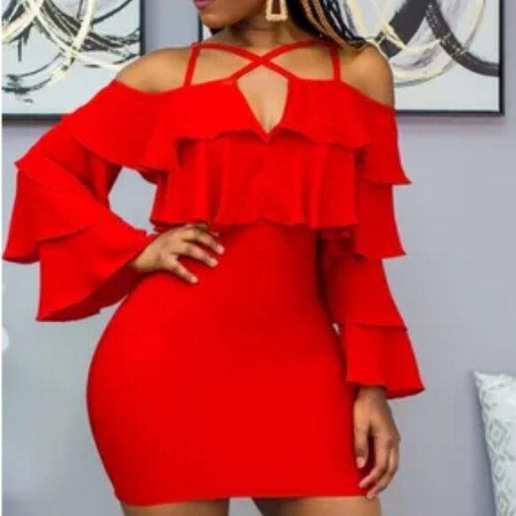 Red Bodycon Bandage Mini Dress - Picture 1 of 5
